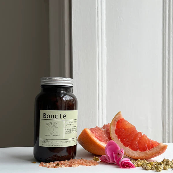 Baðsalt í krukku 250 gr - geranium, bleikt greipaldin & kamilla