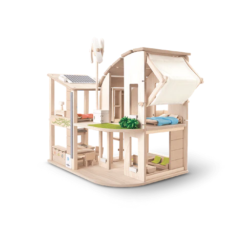 GREEN DOLLHOUSE WITH FURNITURE