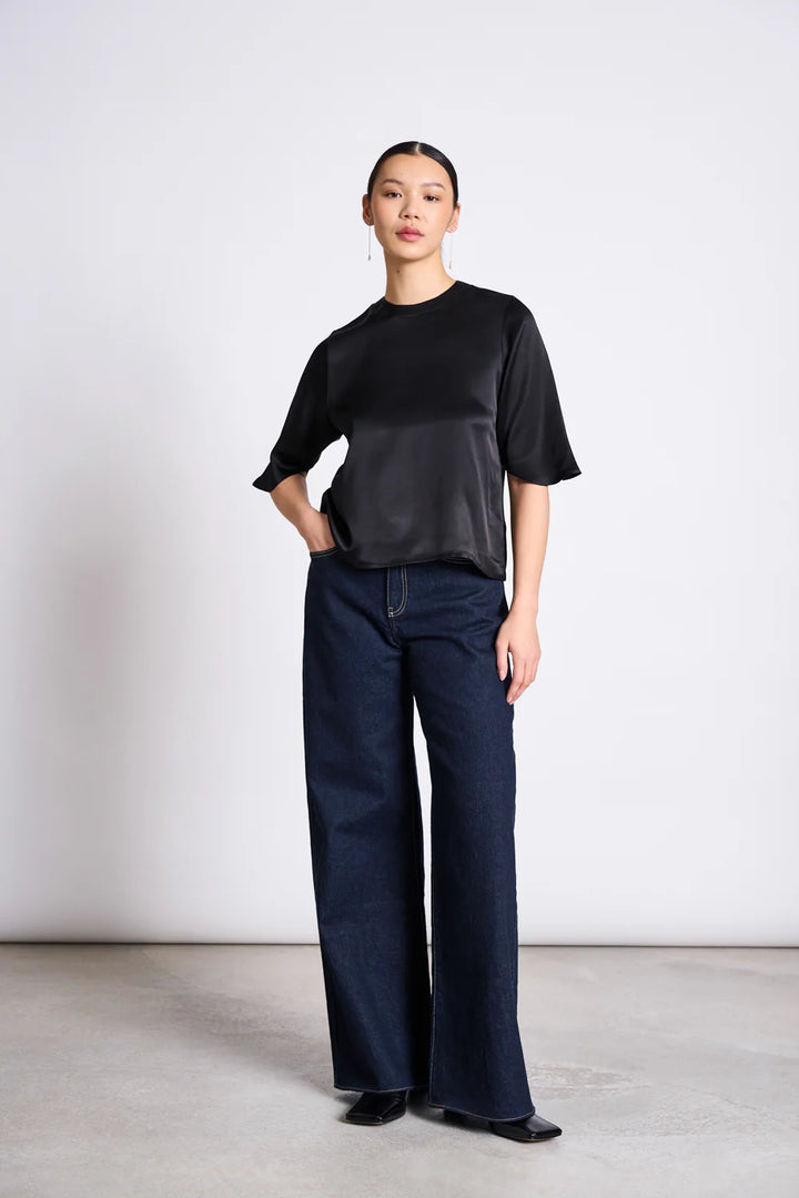 TACNA WIDE LEG GALLABUXUR DARK BLUE DENIM