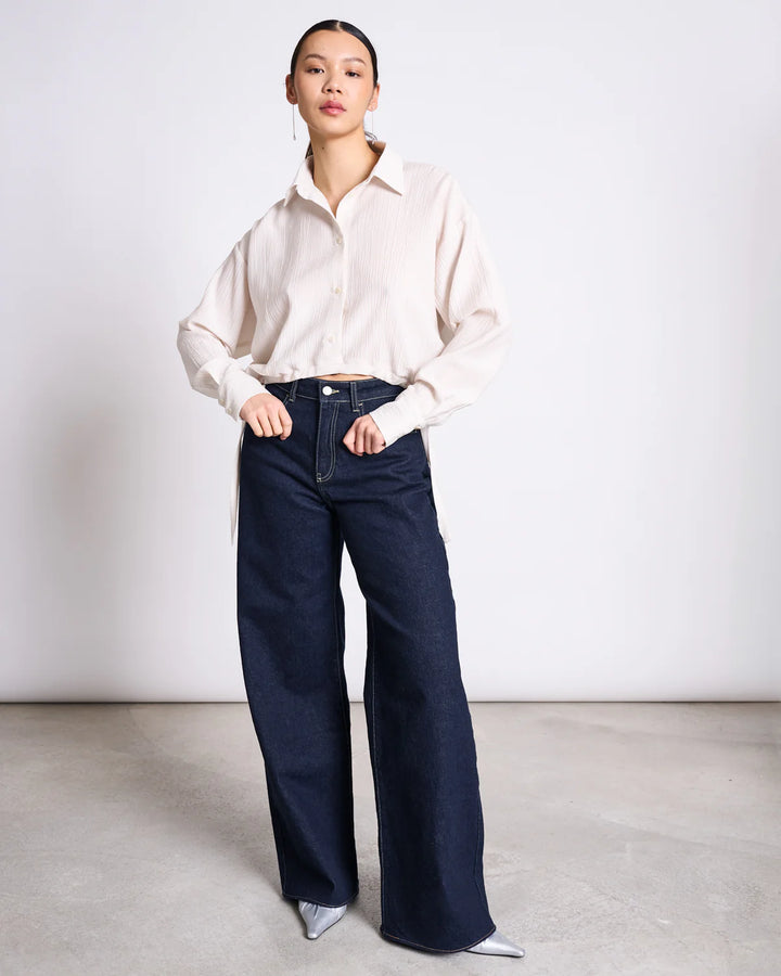 TACNA WIDE LEG GALLABUXUR DARK BLUE DENIM