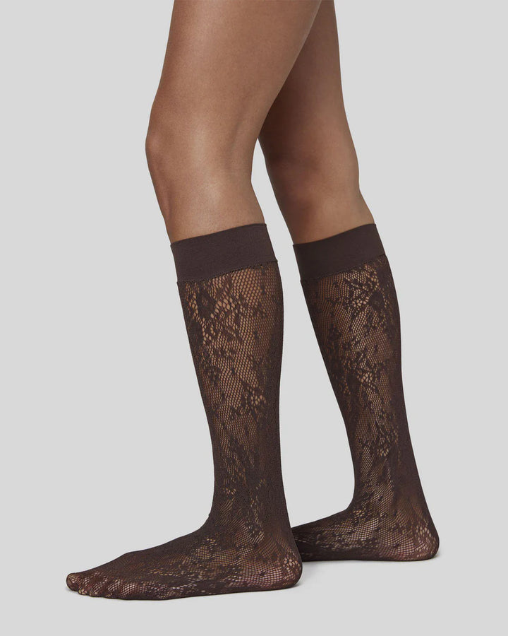 ROSA LACE HNÉSOKKAR DARK BROWN