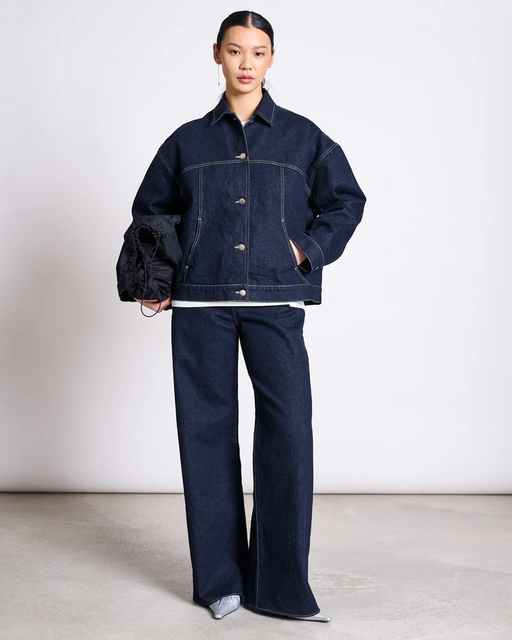 TACNA WIDE LEG GALLABUXUR DARK BLUE DENIM