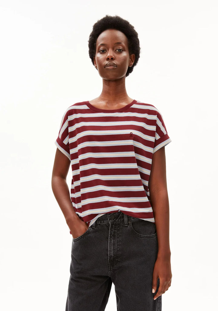 IDAARA RÖNDÓTTUR UNDYED VELVET RED-SOFT-BLUE