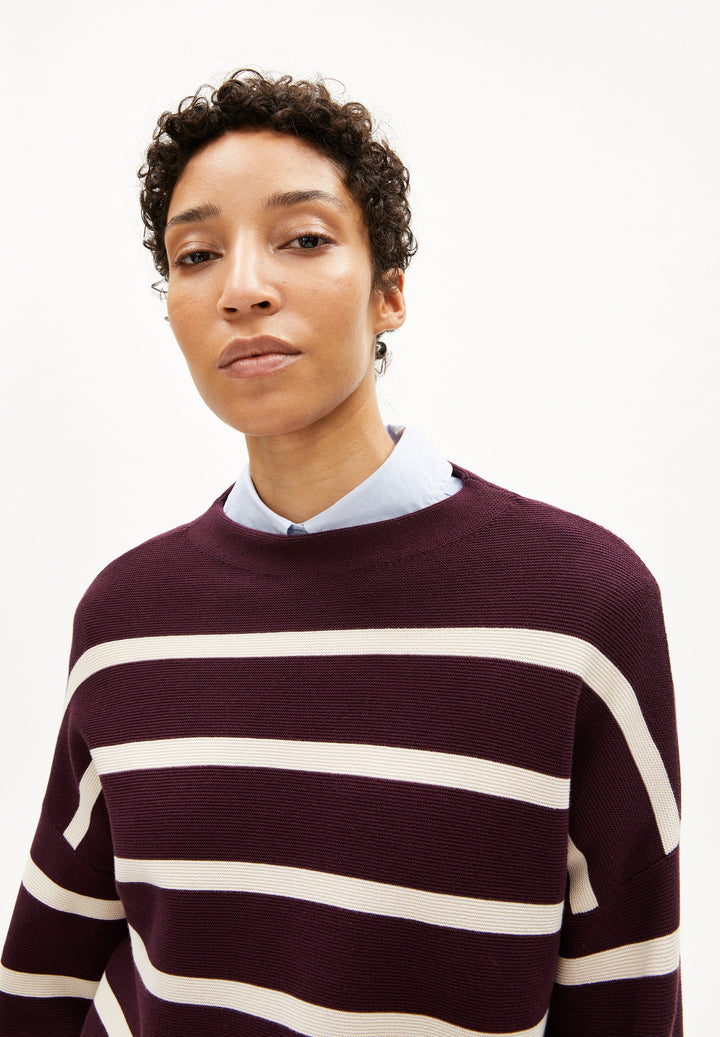 MERINAA STRIPES PEYSA DARK CRANBERRY - OATMILK