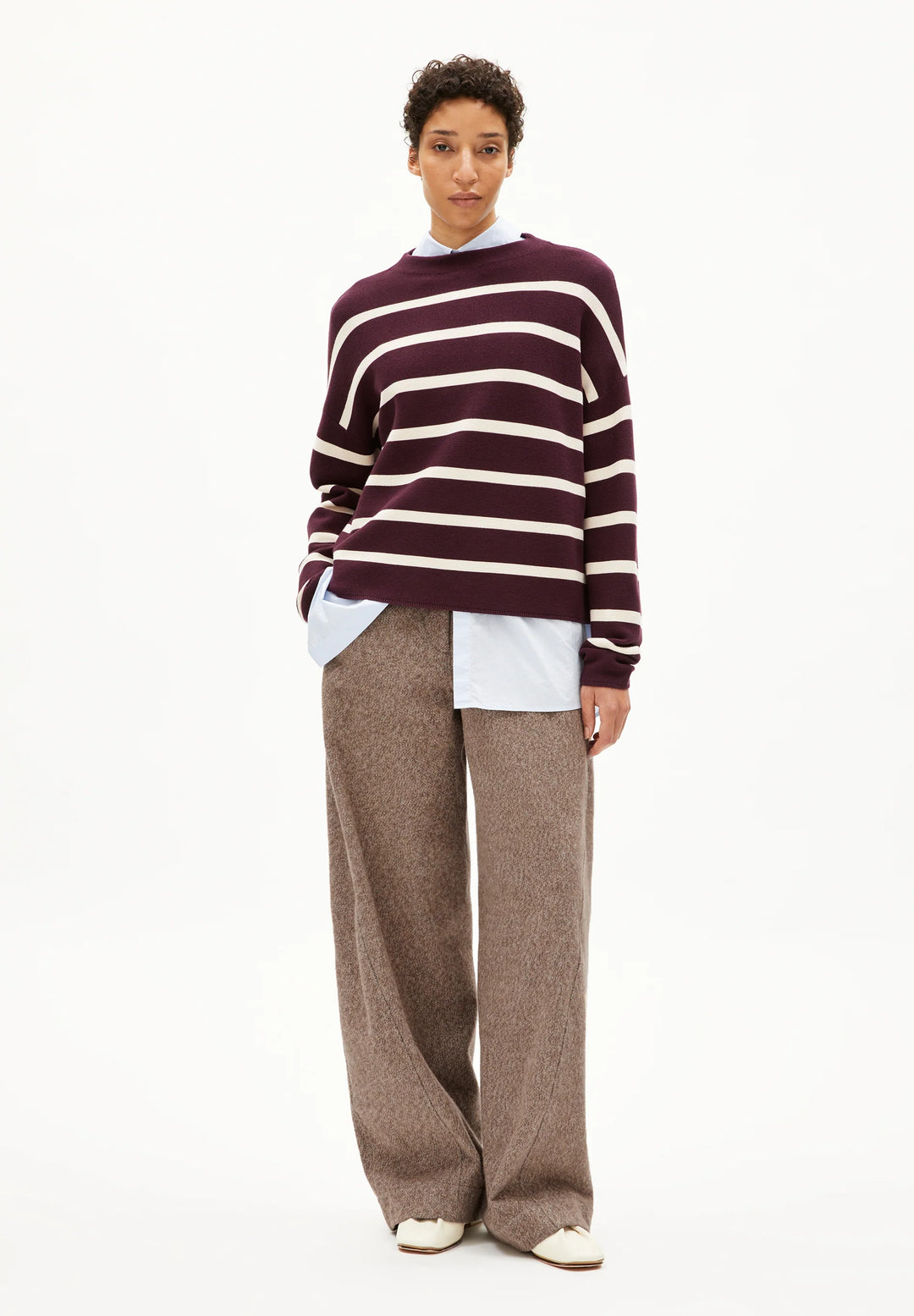 MERINAA STRIPES PEYSA DARK CRANBERRY - OATMILK