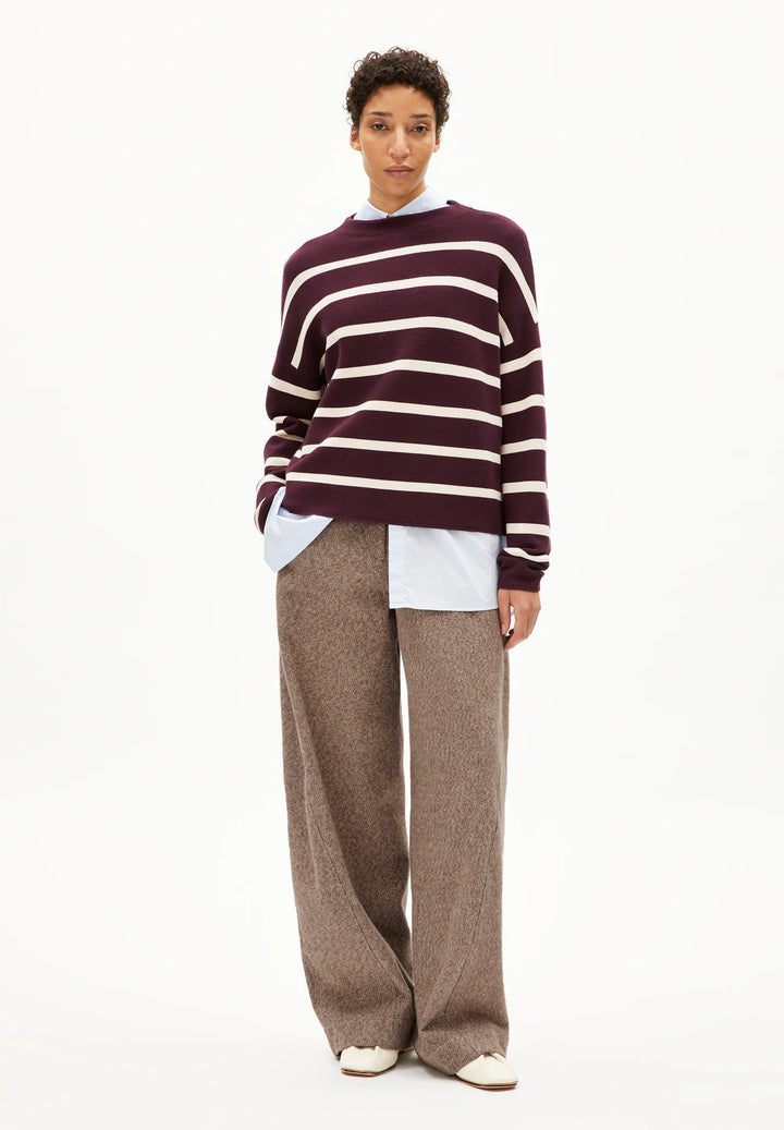 MERINAA STRIPES PEYSA DARK CRANBERRY - OATMILK