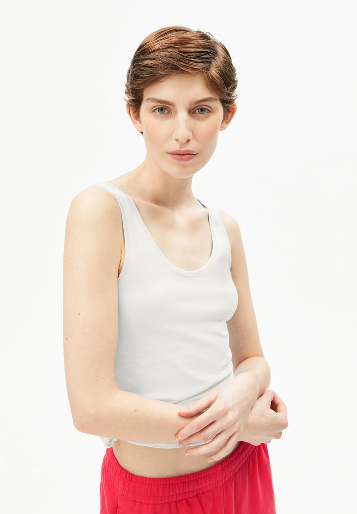 JERSEY TOP HLÝRABOLUR ÚR LÍFRÆNNI BÓMULL OFF WHITE