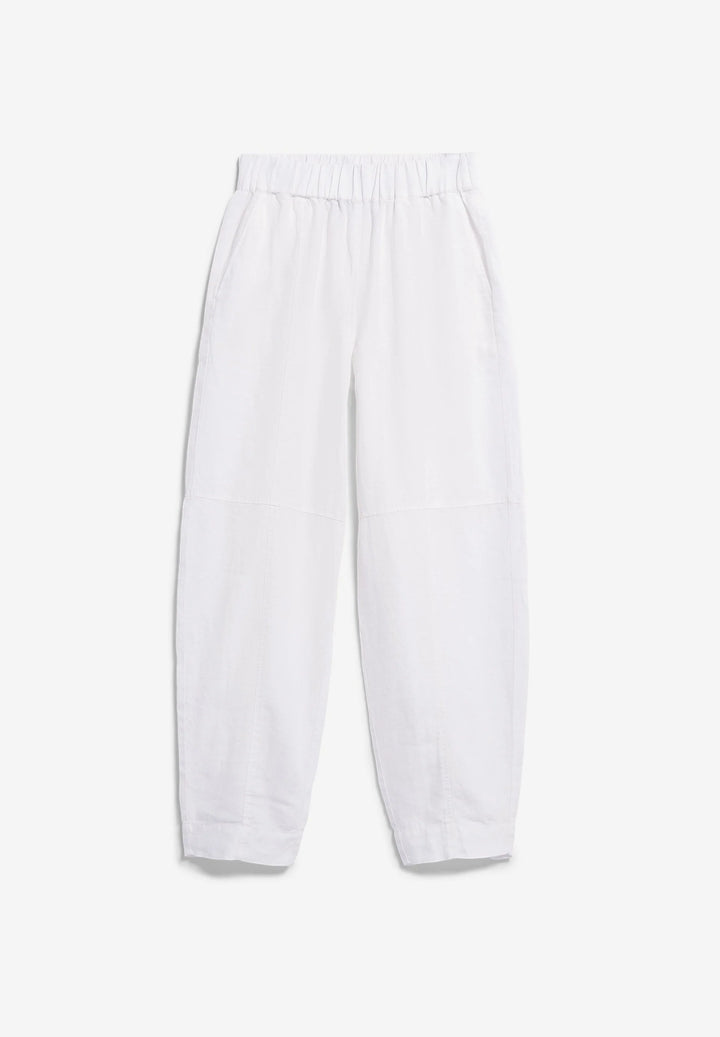 PURE LINEN PULL ON BARREL PANT WHITE