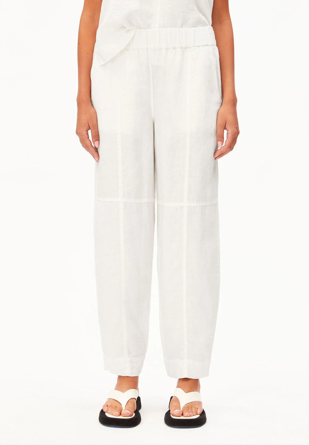 PURE LINEN PULL ON BARREL PANT WHITE