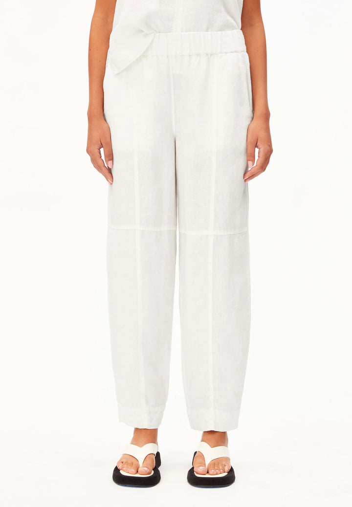 PURE LINEN PULL ON BARREL PANT WHITE