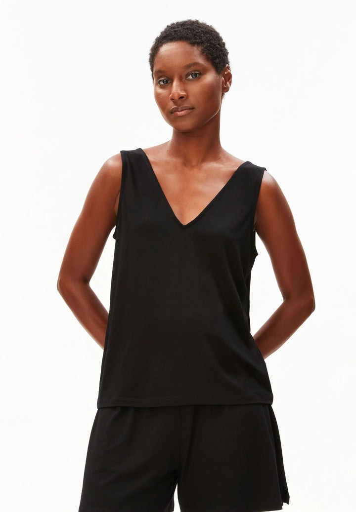 V-NECK JERSEY TOP SVARTUR
