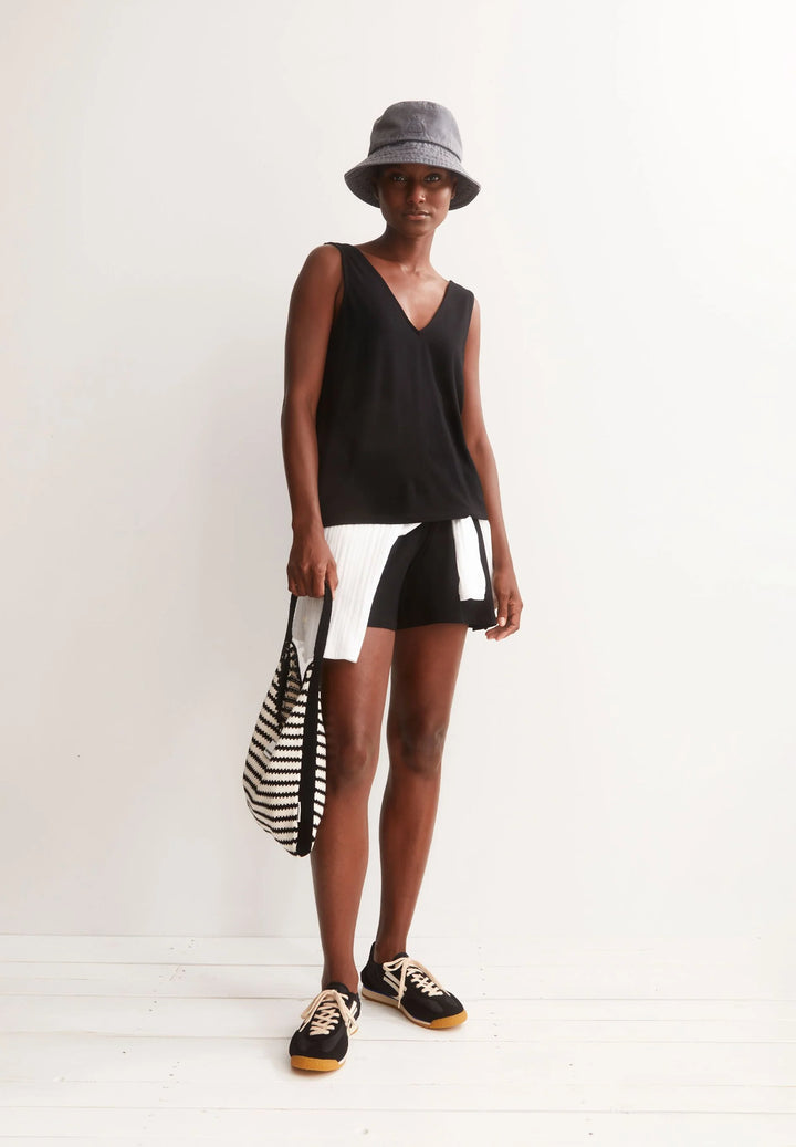 V-NECK JERSEY TOP SVARTUR