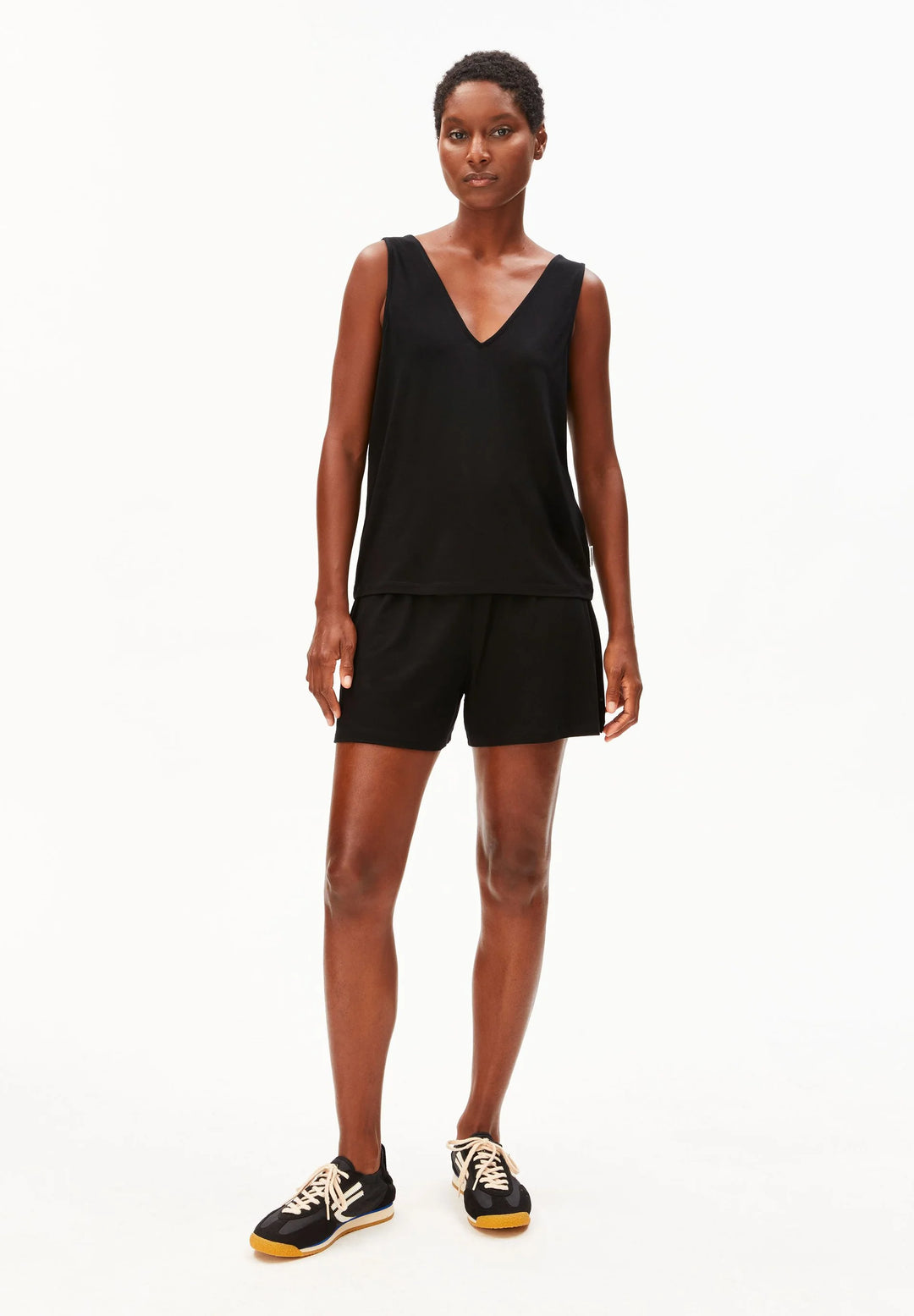 V-NECK JERSEY TOP SVARTUR