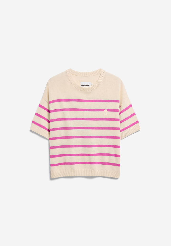 STRIPED LINEN BLEND SWEATER UNDYED-WASHED BERRY