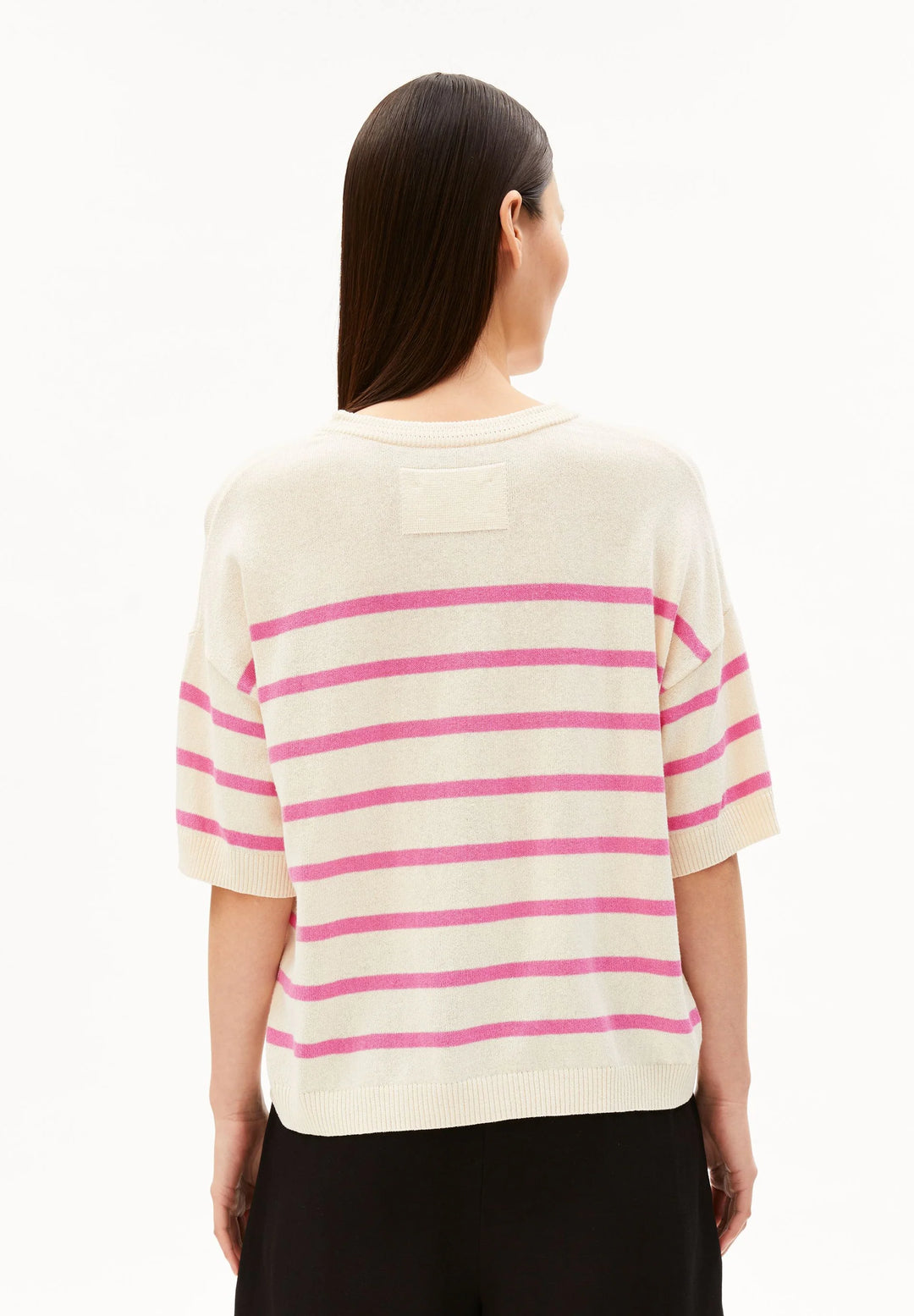 STRIPED LINEN BLEND SWEATER UNDYED-WASHED BERRY