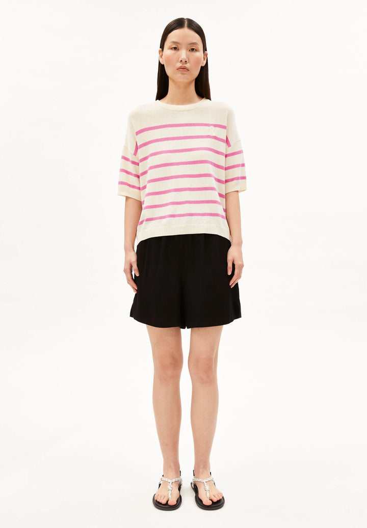 STRIPED LINEN BLEND SWEATER UNDYED-WASHED BERRY