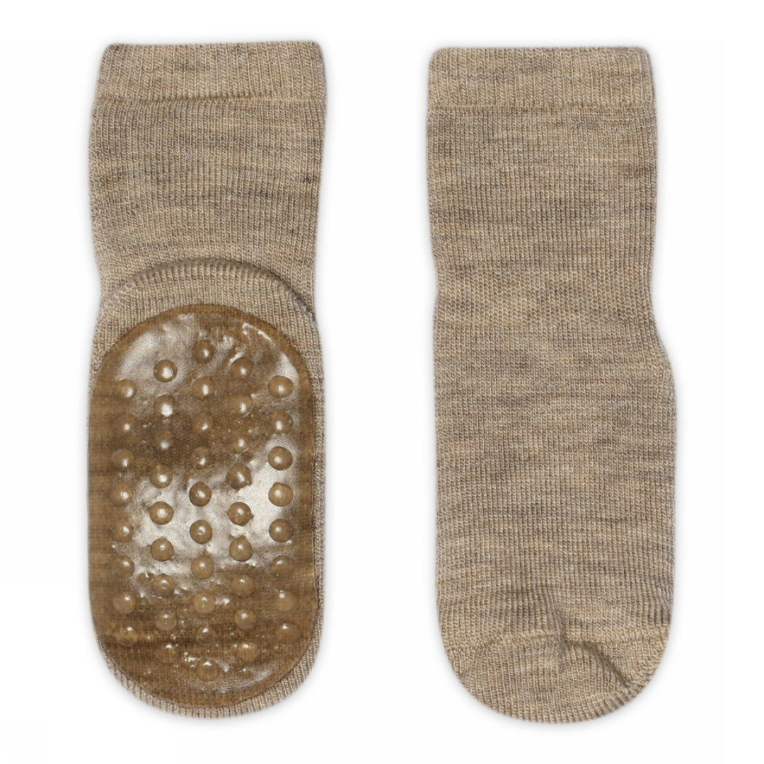 Wool socks - anti-slip - Light Brown Melange