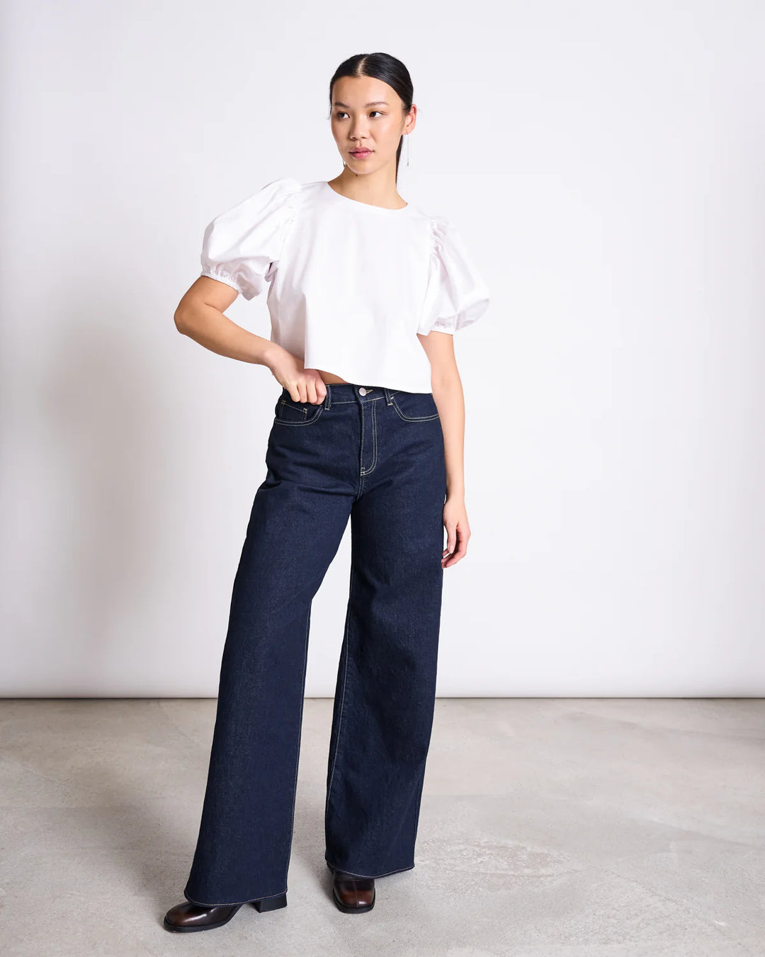 TACNA WIDE LEG GALLABUXUR DARK BLUE DENIM