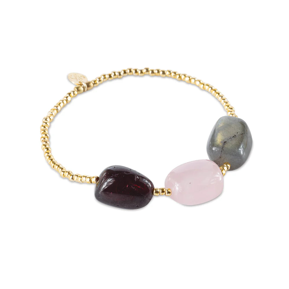 Desirable Garnet Rose Quartz Labradorite armband