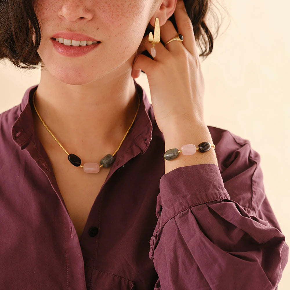 Desirable Garnet Rose Quartz Labradorite armband