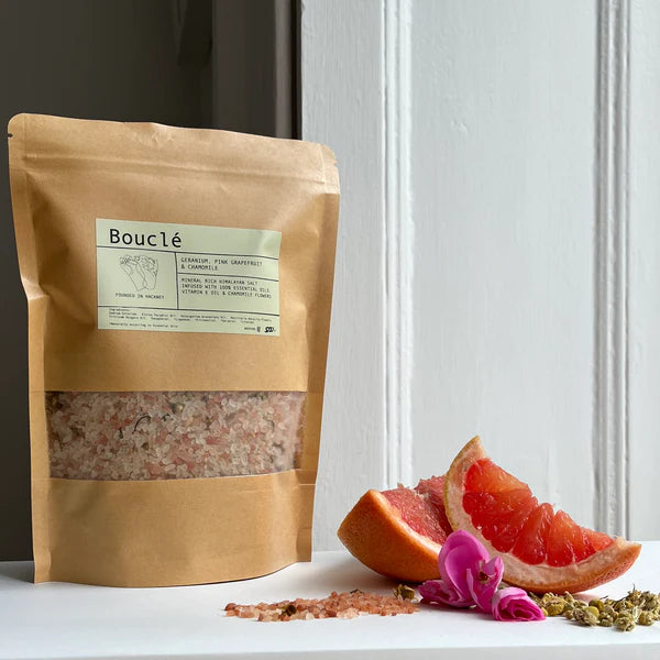 Baðsalt í poka 500gr - geranium, bleikt greipaldin og kamilla