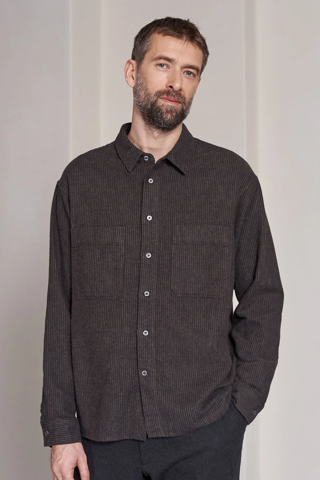 DARIO SKYRTA ECO FLANNEL STRIPED CHARCOAL
