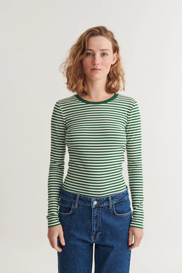 LUDMILLA BOLUR ÚR LÍFRÆNNI BÓMULL RÖNDÓTTUR ABUNDANT GREEN /WHISPER WHITE