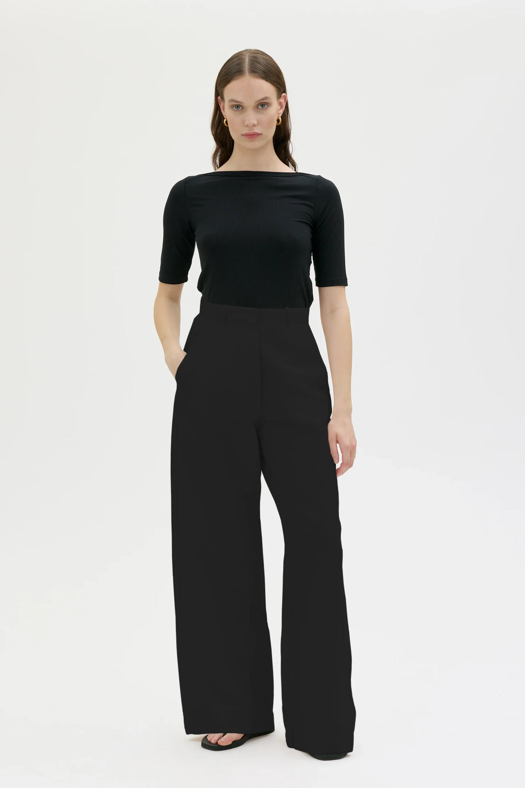 HANA ORGANIC COTTON LINEN TENCEL LONG BUXUR SVARTAR