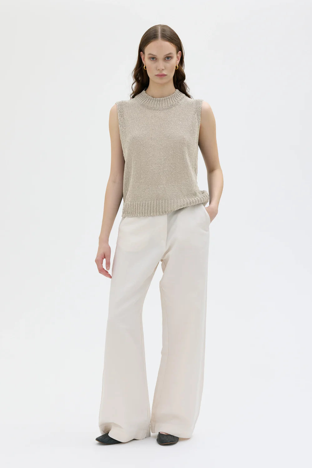 LULIA COTTON LINEN WRAPPED PRJÓNAÐ VESTI OAT BEIG