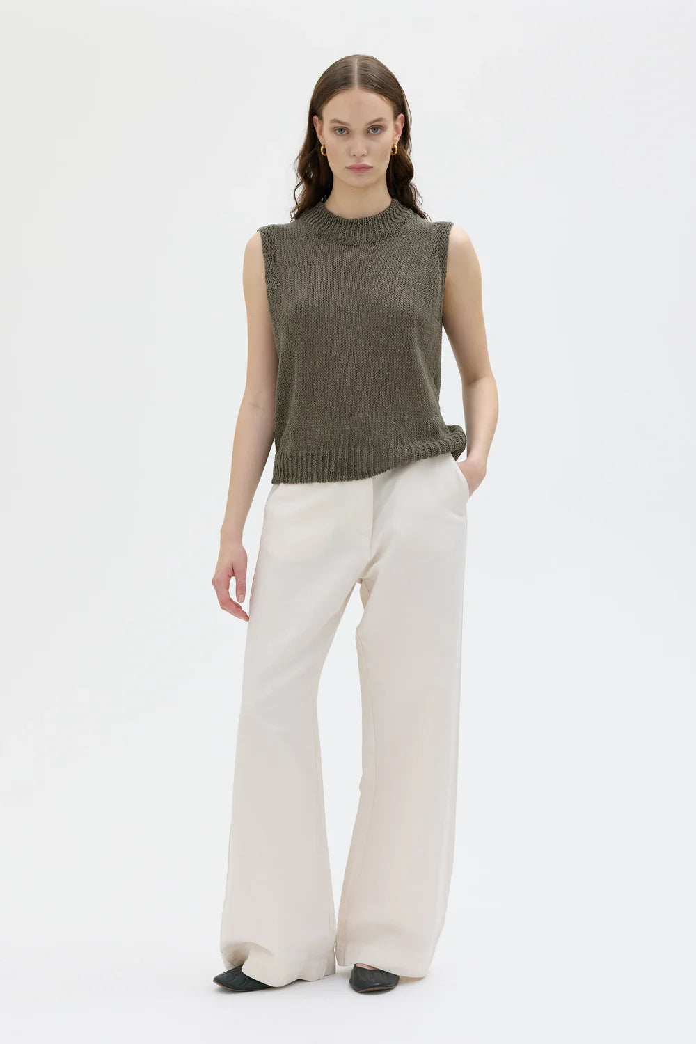 LULIA COTTON LINEN WRAPPED PRJÓNAÐ VESTI MOLESKIN