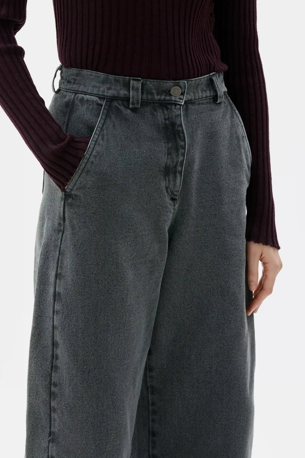 ITSU CURVED GALLABUXUR ÚR LÍFRÆNNI BÓMULL GREY