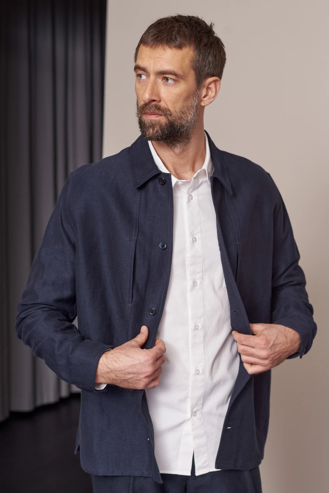 OWE JAKKASKYRTA ÚR WINTER LINEN - NAVY