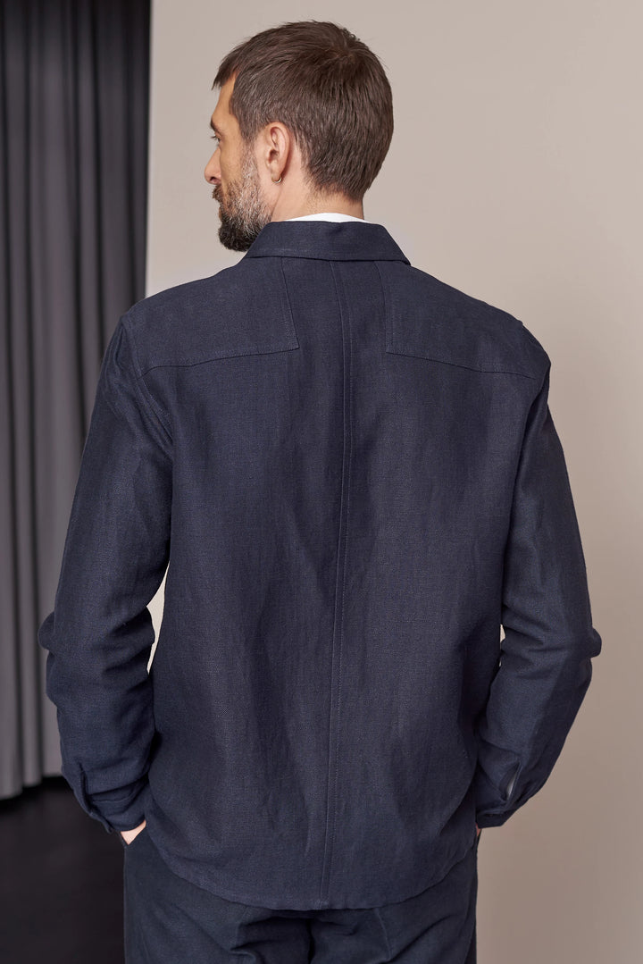 OWE JAKKASKYRTA ÚR WINTER LINEN - NAVY