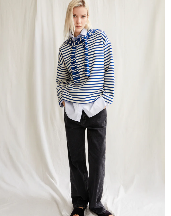 FRANKAA MAARLEN STRIPE SWEAT - UNDYED LAPIS BLUE