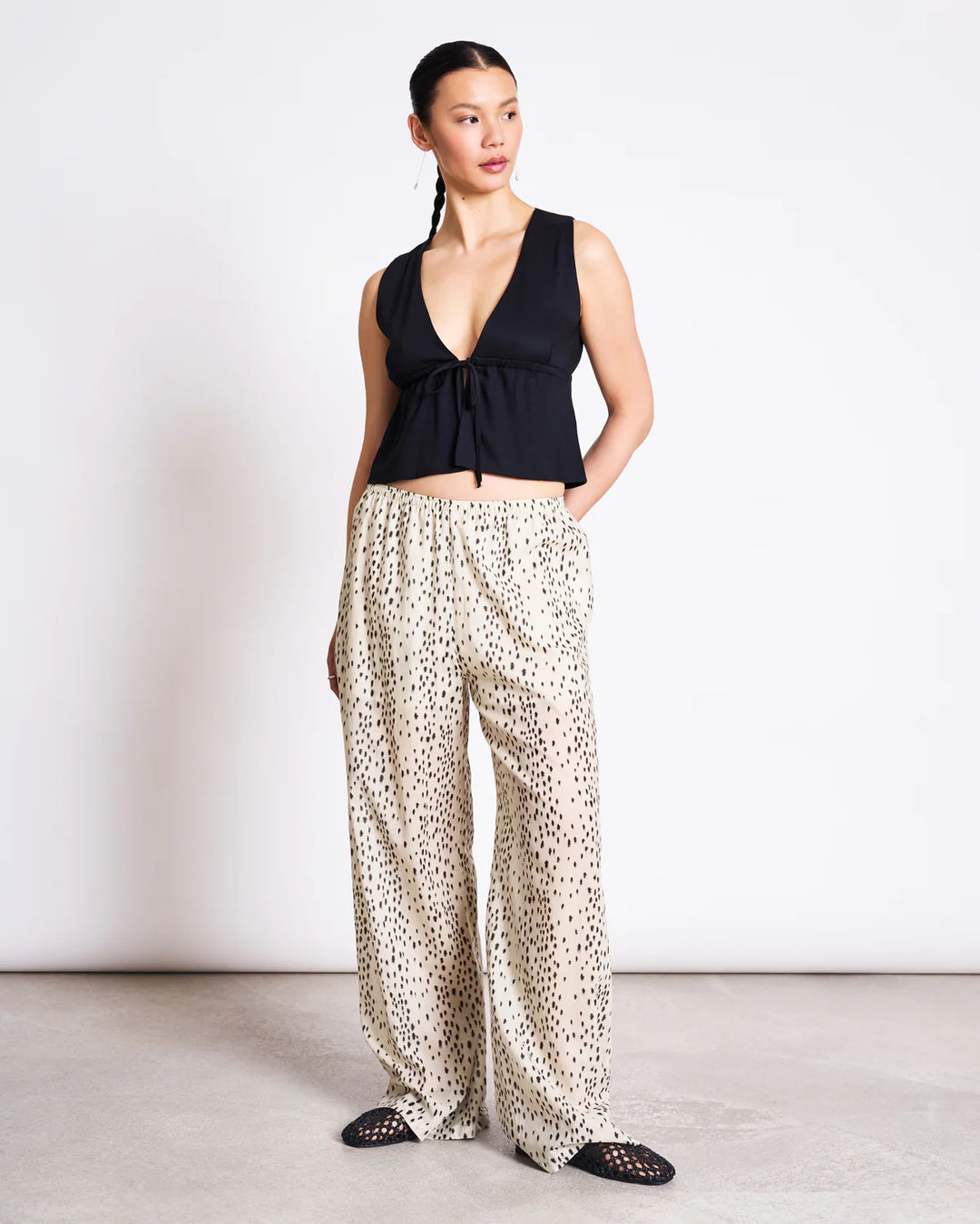 ORIGAN WIDE COTTON PANTS DALMATIAN DOTS
