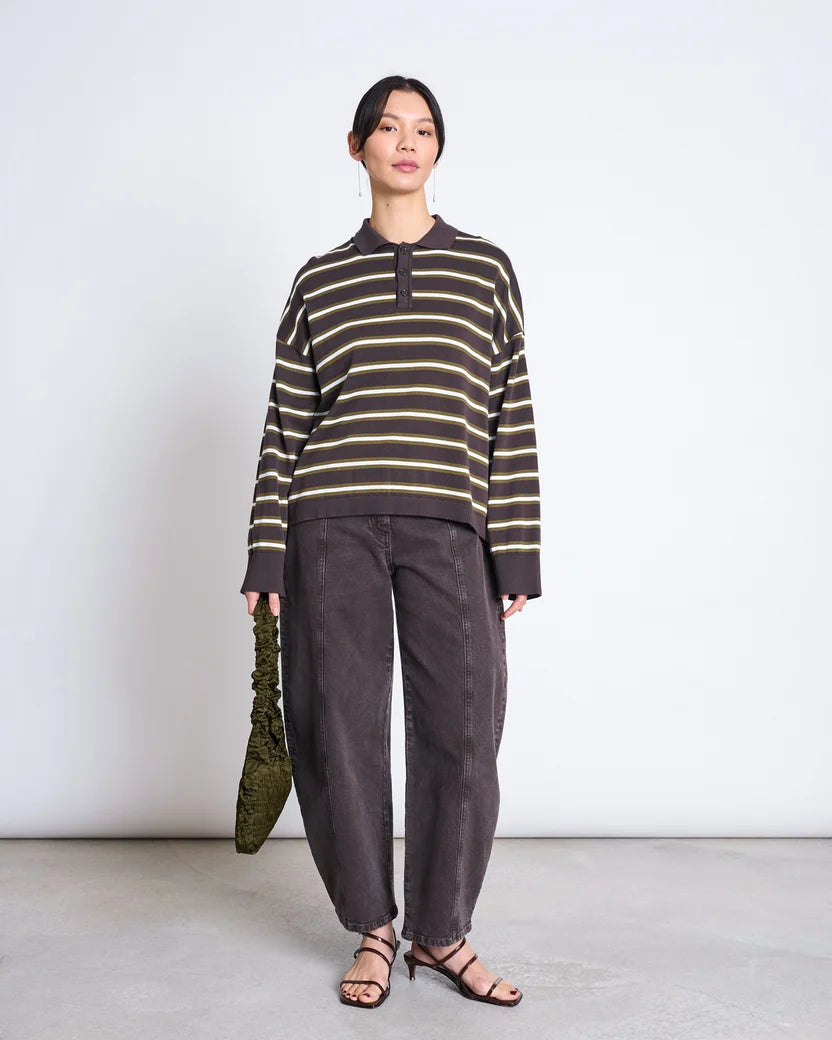 KNIT POLO SWEATER ETTA ZARTBITTER STRIPED GOTS