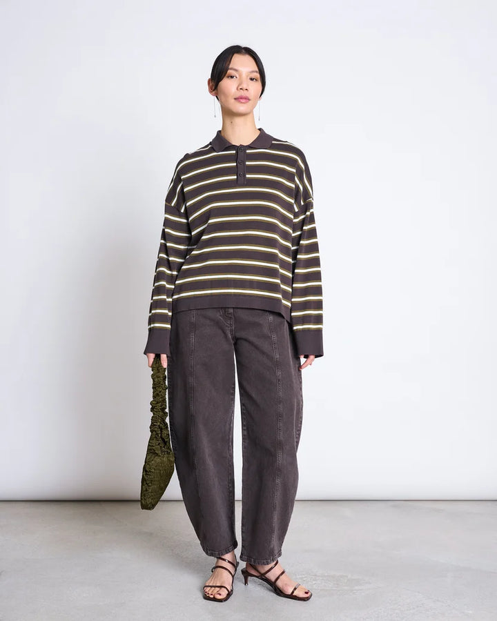 KNIT POLO SWEATER ETTA ZARTBITTER STRIPED GOTS