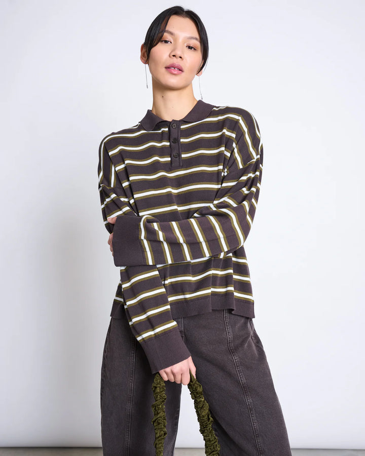 KNIT POLO SWEATER ETTA ZARTBITTER STRIPED GOTS