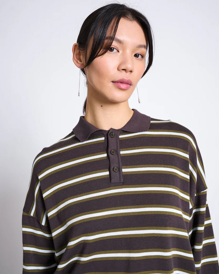 KNIT POLO SWEATER ETTA ZARTBITTER STRIPED GOTS